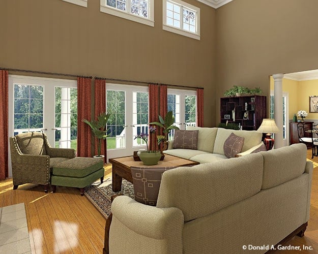 French doors and clerestory windows bring in an abundant amount of natural light.