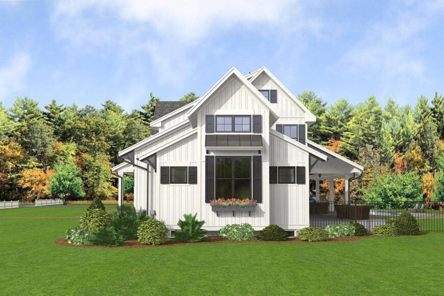 Right rendering of the 5-bedroom two-story modern country farmhouse.
