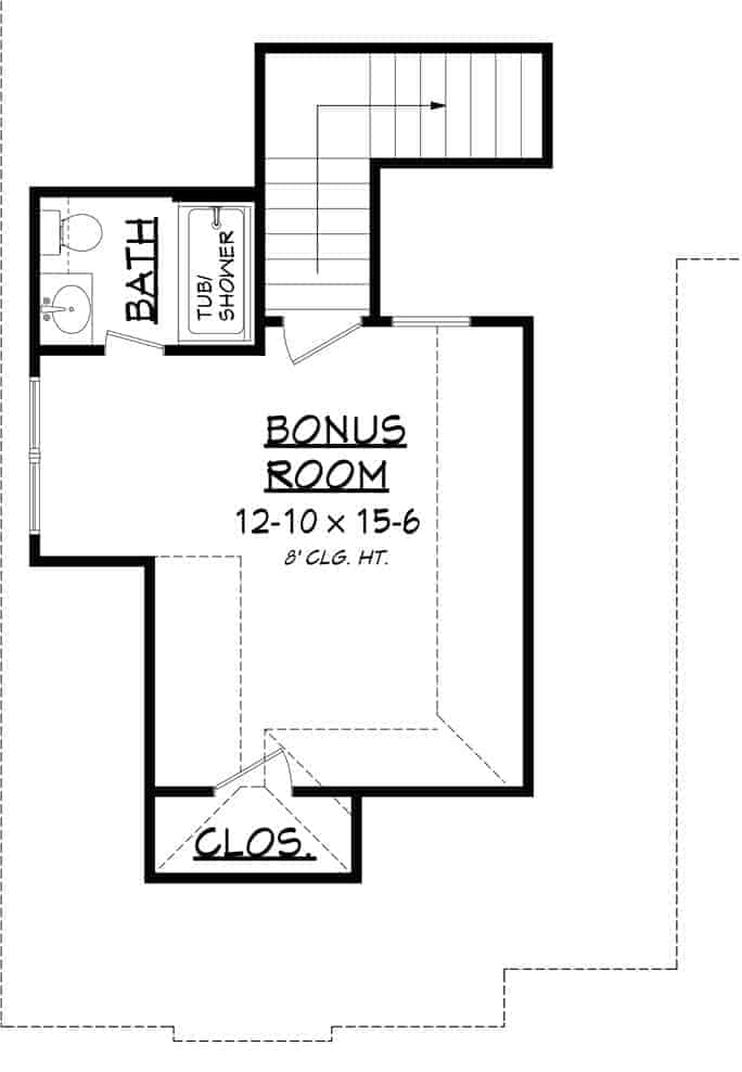 Bonus room floor plan with a full bath and a walk-in closet.