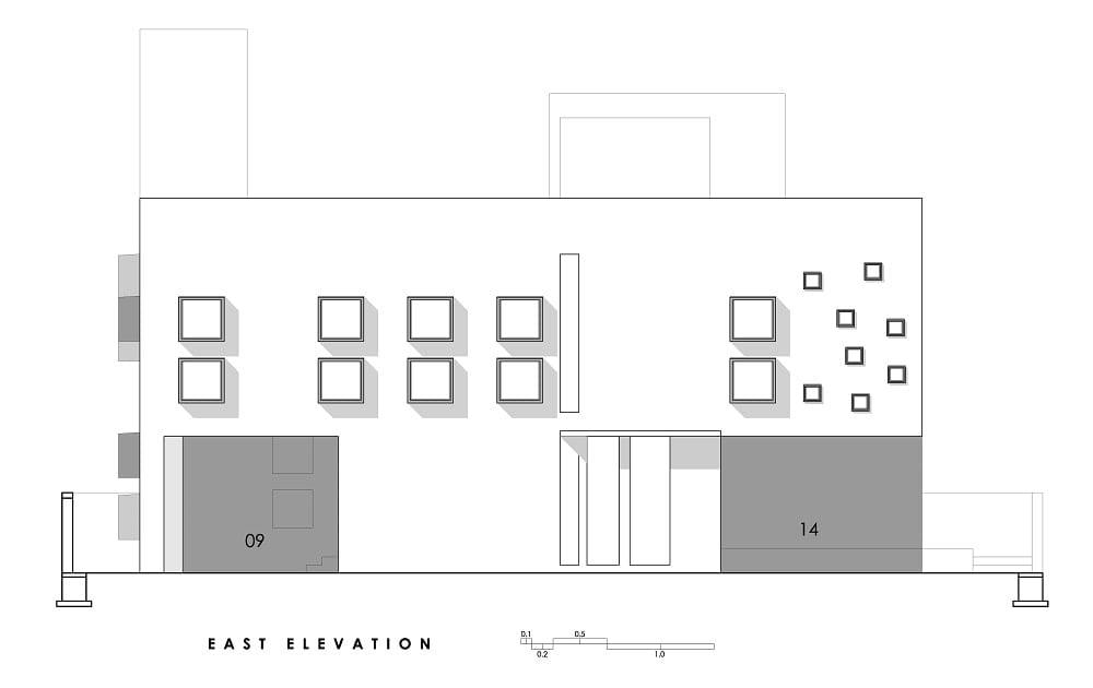 This is an illustration of the house's east elevation.