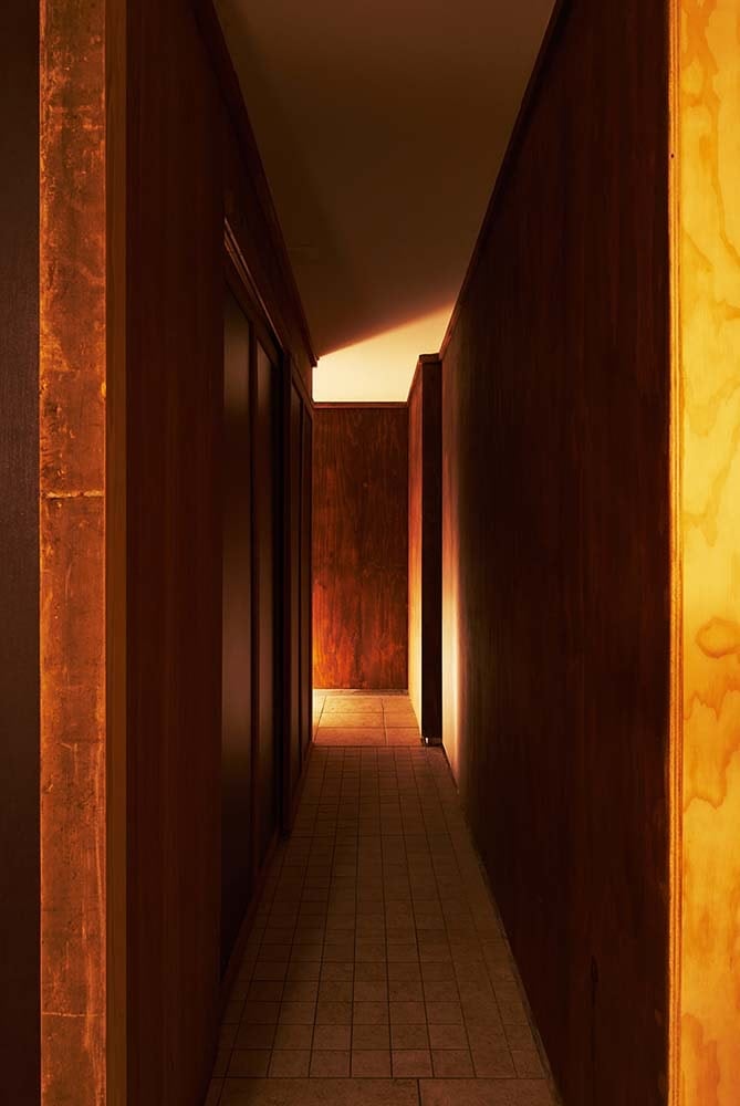 This is a close look at the narrow hallway that leads to the other sections of the house.