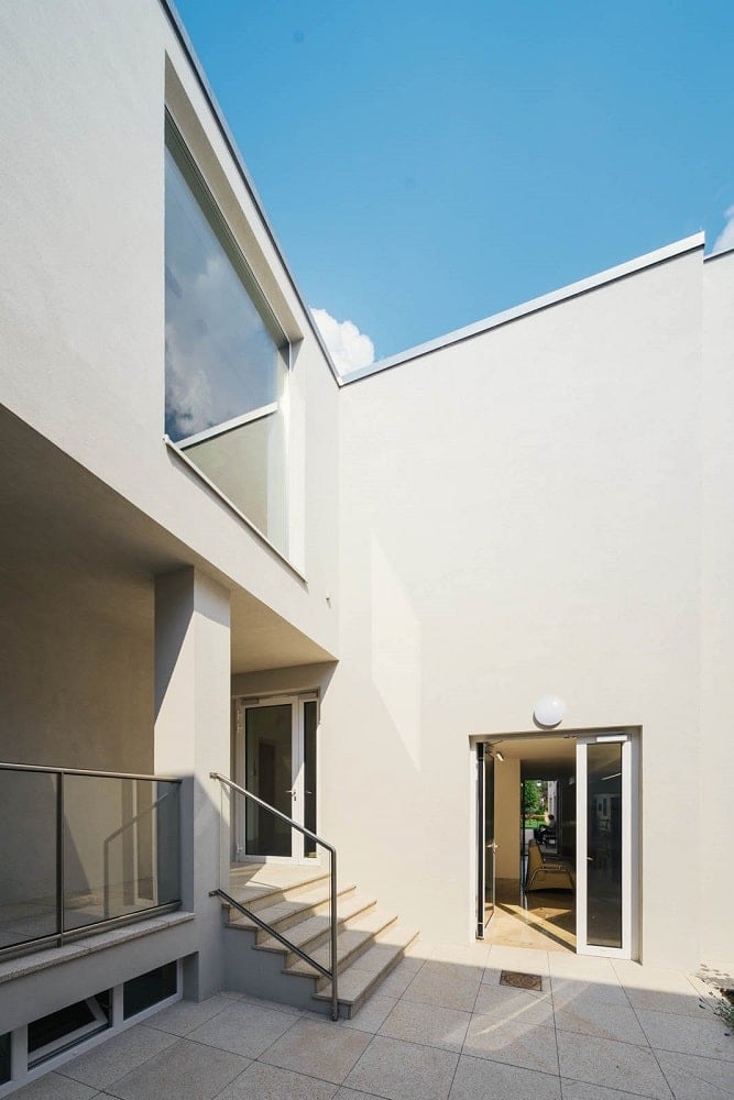 This is a close look at the main entrance of the senior house from the courtyard.