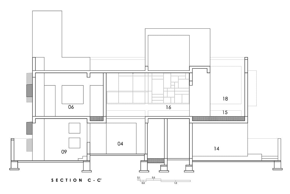 This is an illustration of the house's Section CC cross section elevation.
