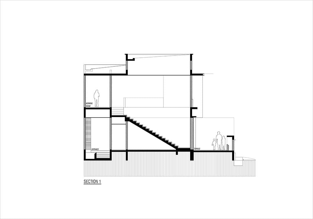 This is the illustration of the house's cross section elevation with the sections of the house interior.