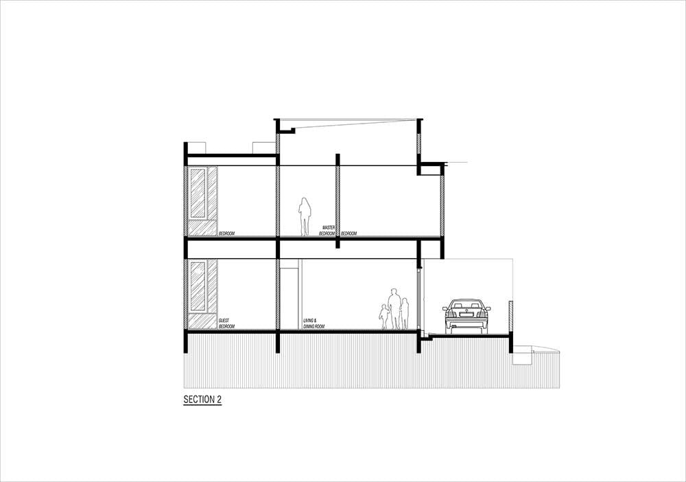 This is the illustration of the house's cross section elevation with the sections of the house interior.