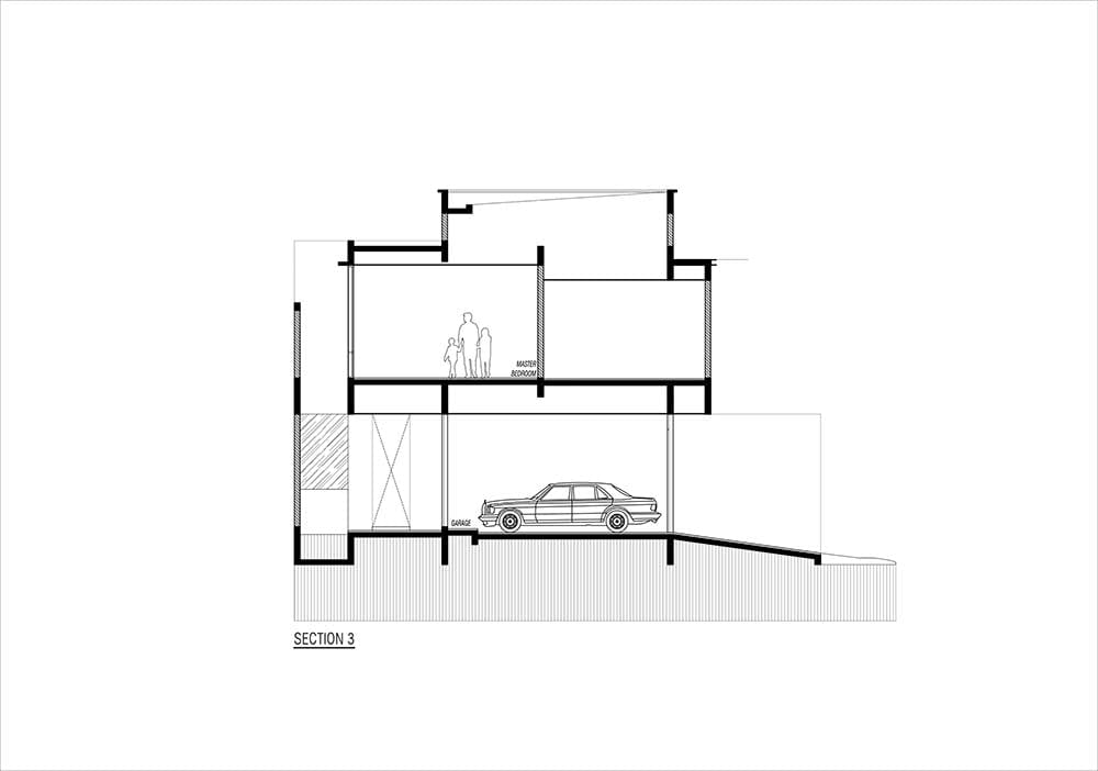 This is the illustration of the house's cross section elevation with the sections of the house interior.