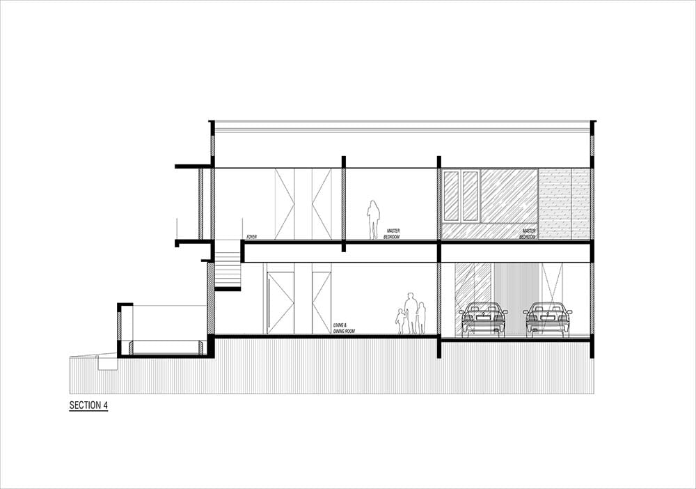 This is the illustration of the house's cross section elevation with the sections of the house interior.