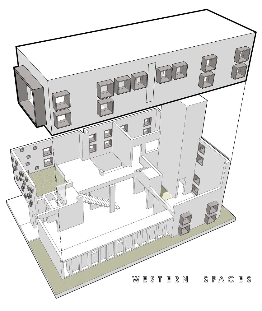 This is an illustration of the house's western spaces isolated.