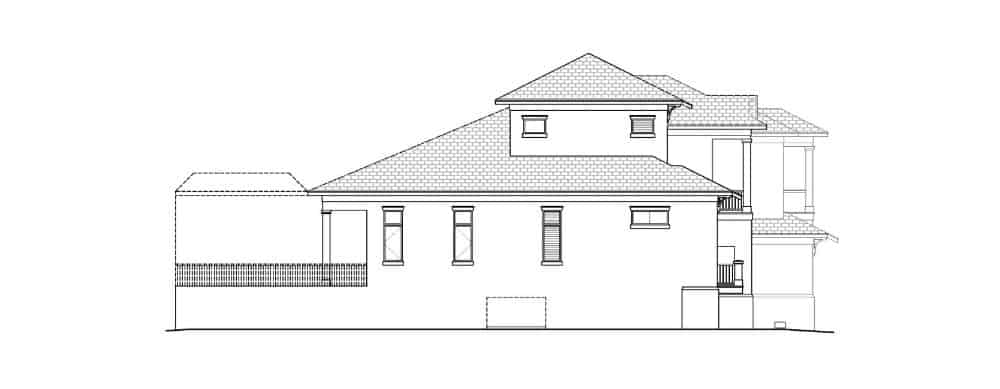 Left elevation sketch of the 3-bedroom two-story contemporary European home.