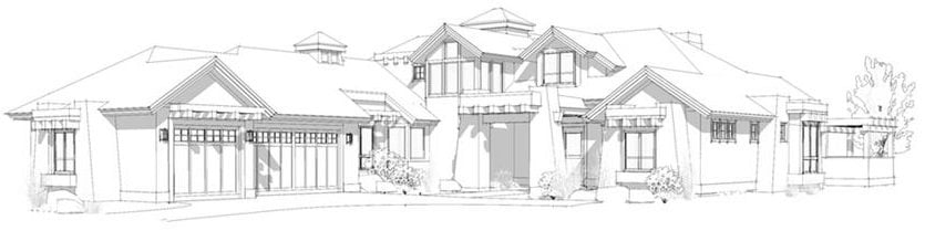 Perspective sketch of the 4-bedroom two-story contemporary home.