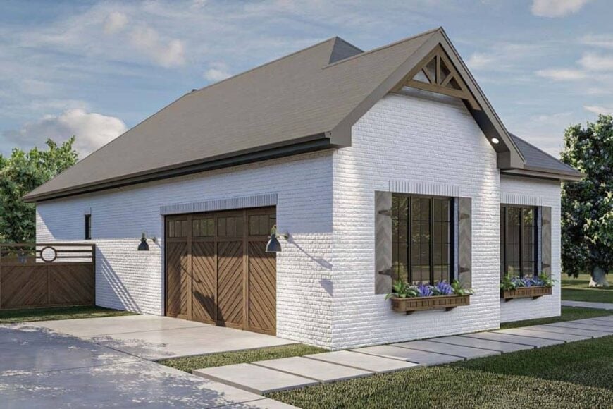 Left rendering of the 5-bedroom single-story craftsman style home.