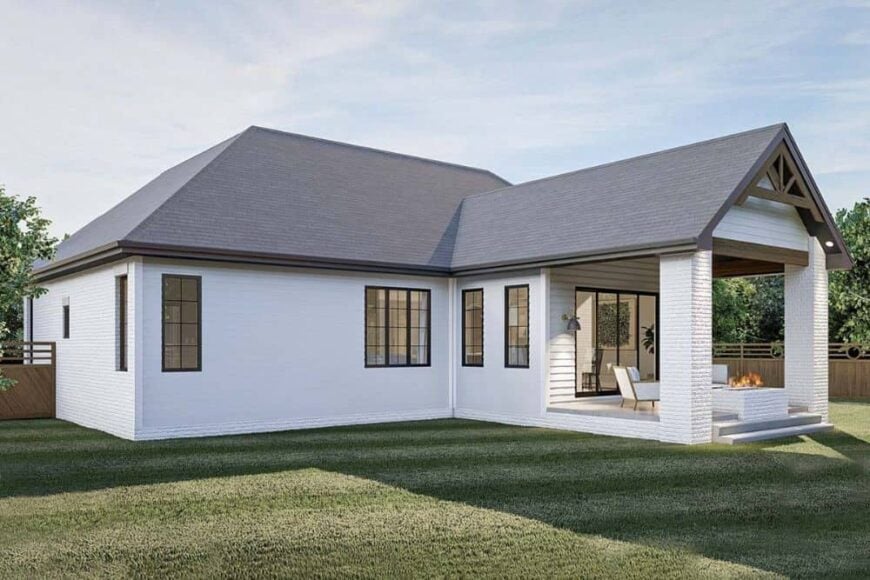 Rear-right rendering of the 5-bedroom single-story craftsman style home.