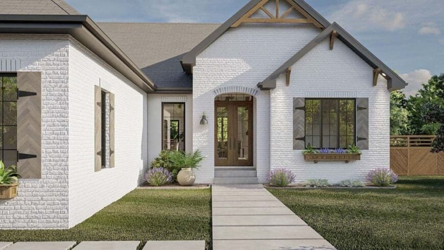 Front rendering of the 5-bedroom single-story craftsman style home.