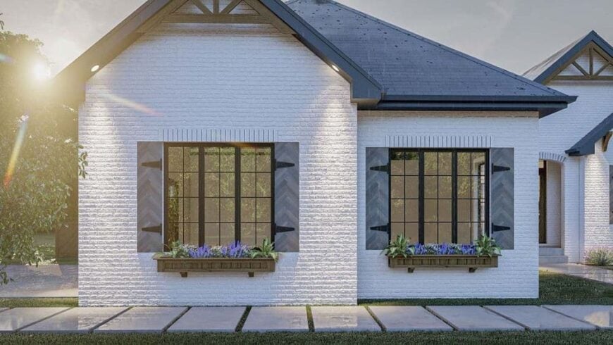 Front rendering of the 5-bedroom single-story craftsman style home.