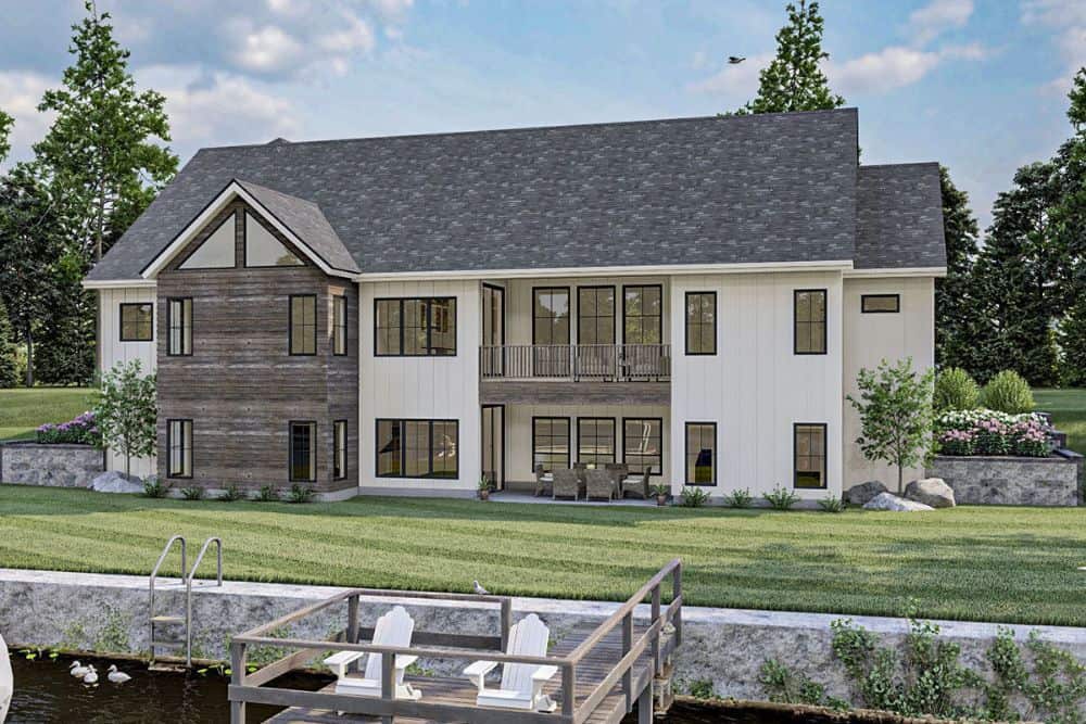 Rear rendering of the 5-bedroom two-story New American home.