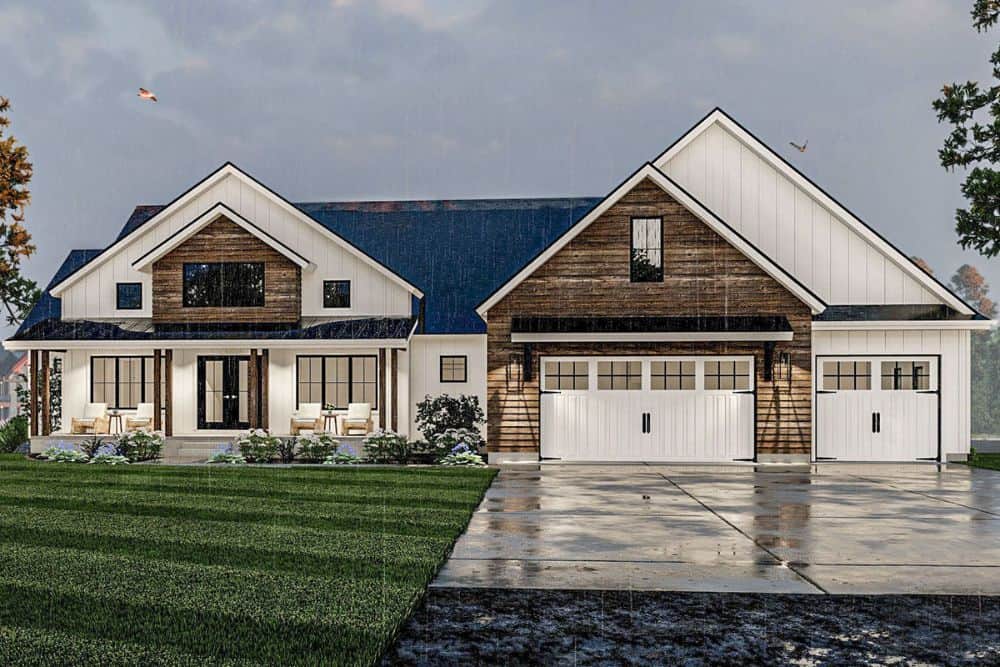 Front rendering of the 5-bedroom two-story New American home.