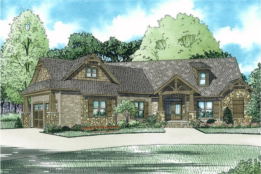 Front perspective sketch of the single-story 3-bedroom bungalow ranch.