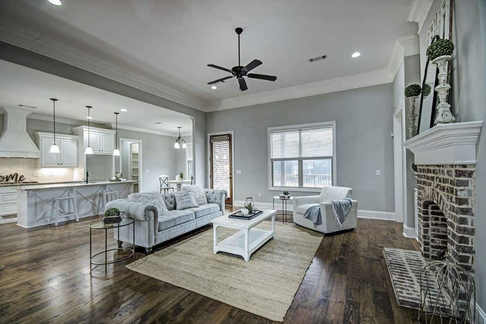 The living area opens completely to the kitchen and breakfast nook.