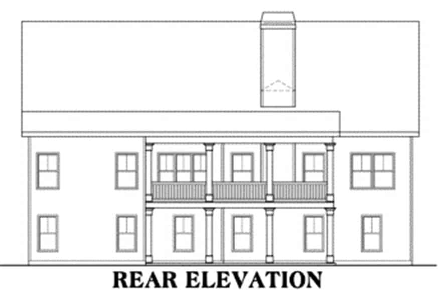 Rear elevation sketch of the two-story 3-bedroom craftsman home.