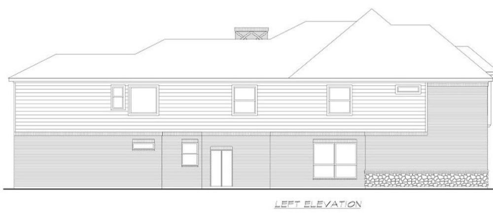 Left elevation sketch of the two-story 4-bedroom colonial home.