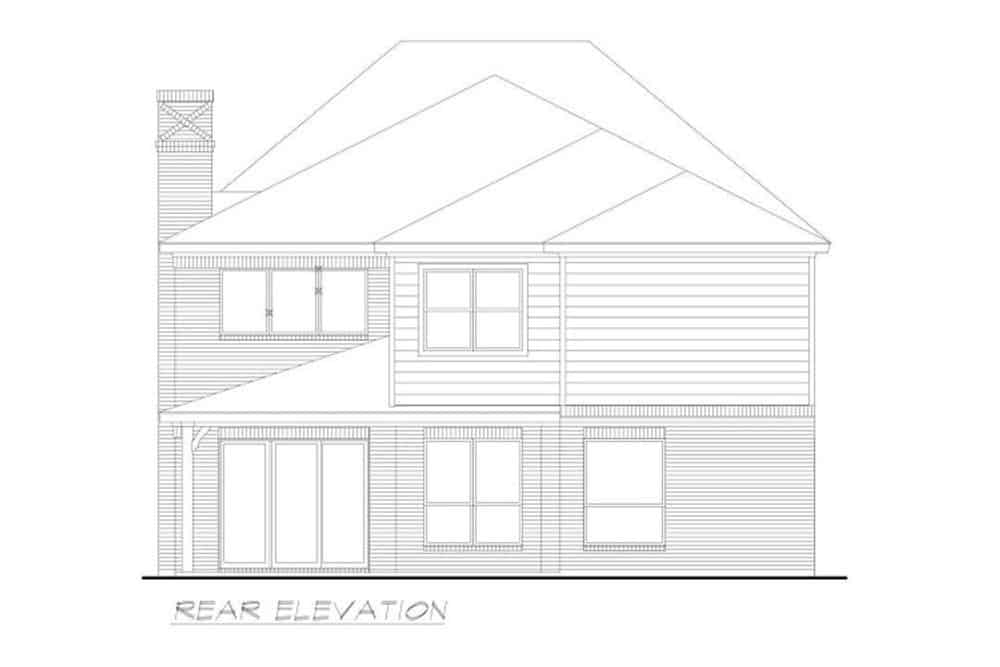 Rear elevation sketch of the two-story 4-bedroom colonial home.