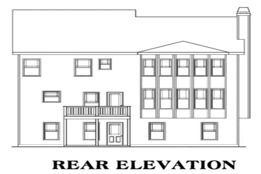 Rear elevation sketch of the two-story 4-bedroom craftsman home.