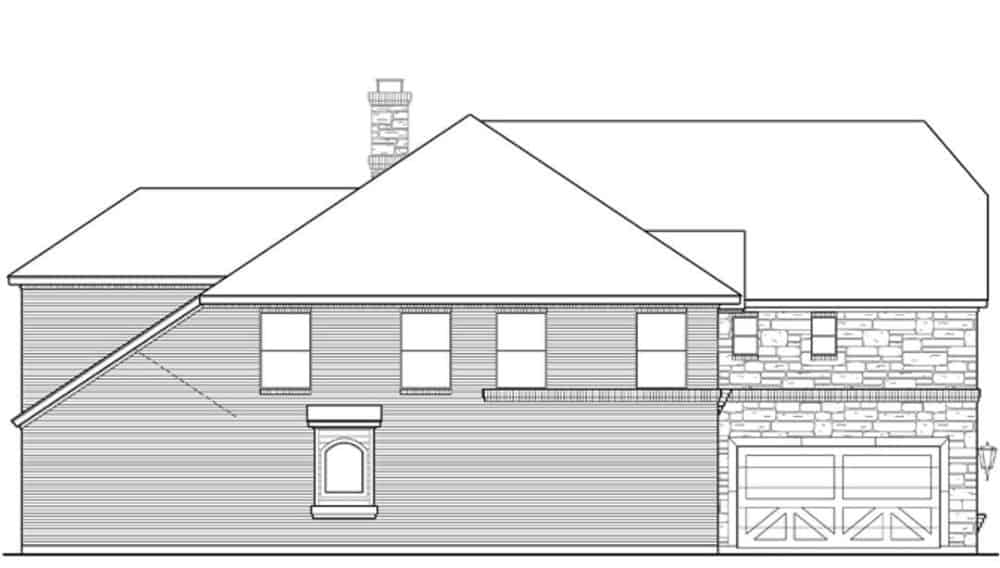 Left elevation sketch of the two-story 5-bedroom European style home.