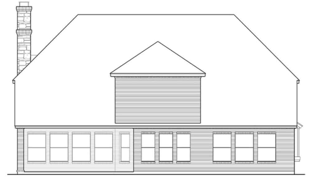 Rear elevation sketch of the two-story 5-bedroom European style home.