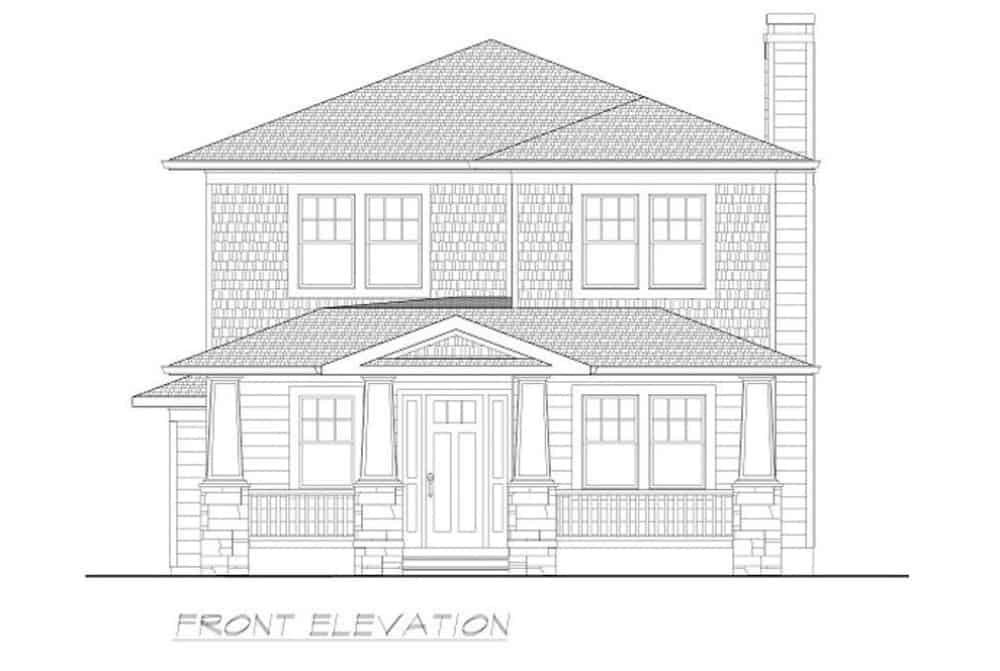 Front elevation sketch of the 3-bedroom two-story Southwestern home.