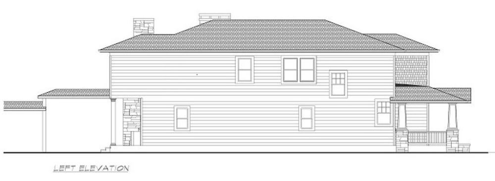 Left elevation sketch of the 3-bedroom two-story Southwestern home.