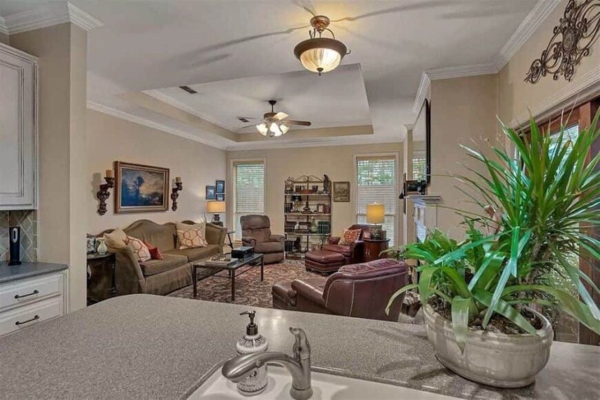 View of the family room from the kitchen.