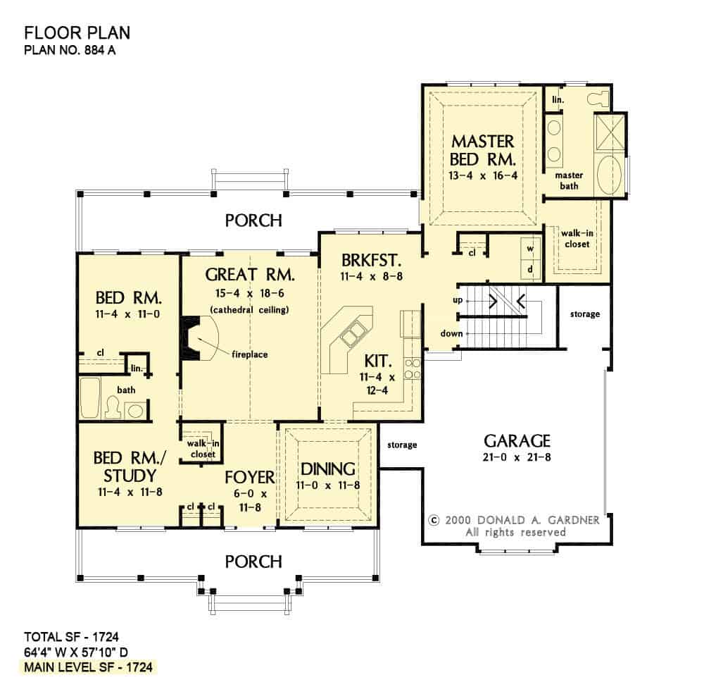Main level floor plan showing the basement stairs location.