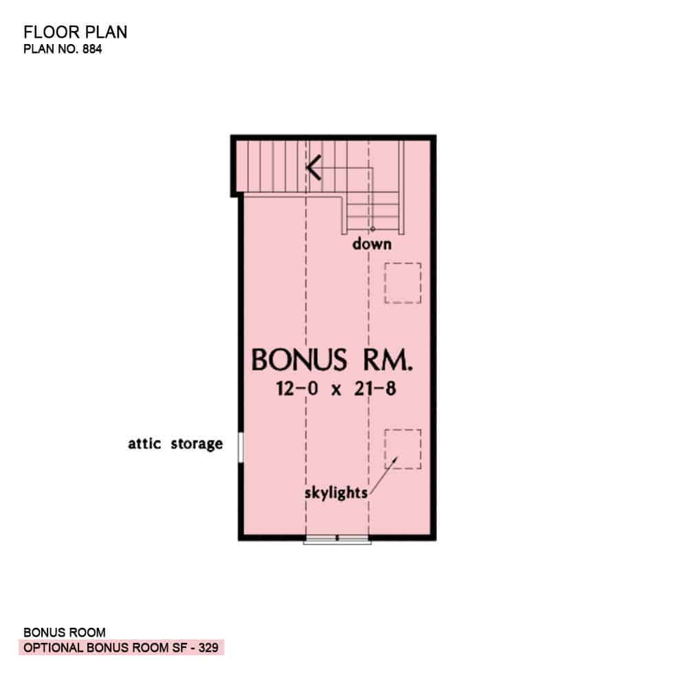 Bonus room floor plan with skylights and attic storage.
