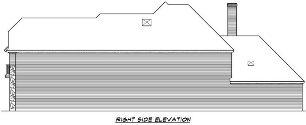Right elevation sketch of the two-story 3-bedroom chateau home.