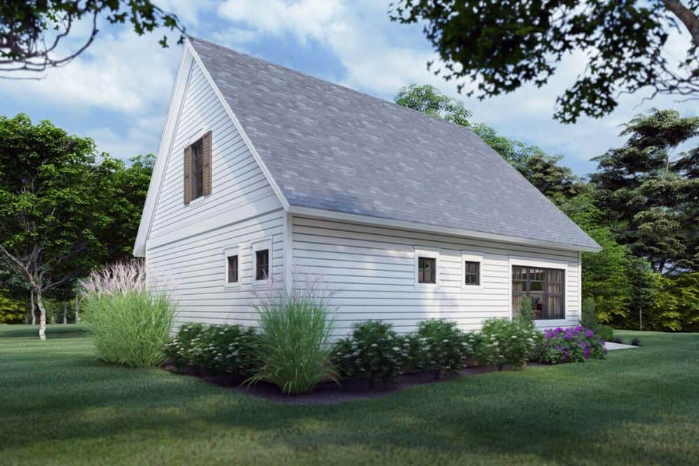 Rear-right rendering of the two-story 3-bedroom New American cottage home.