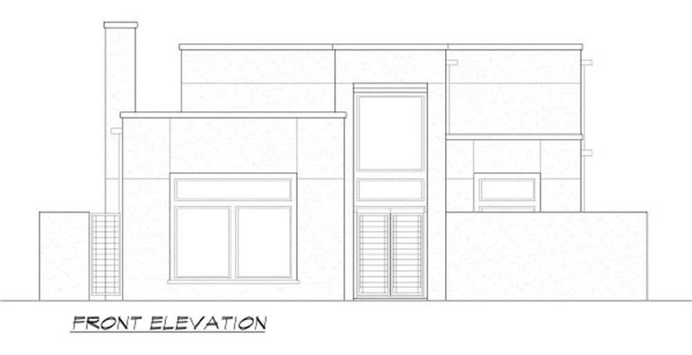 Front elevation sketch of the two-story 4-bedroom contemporary home.