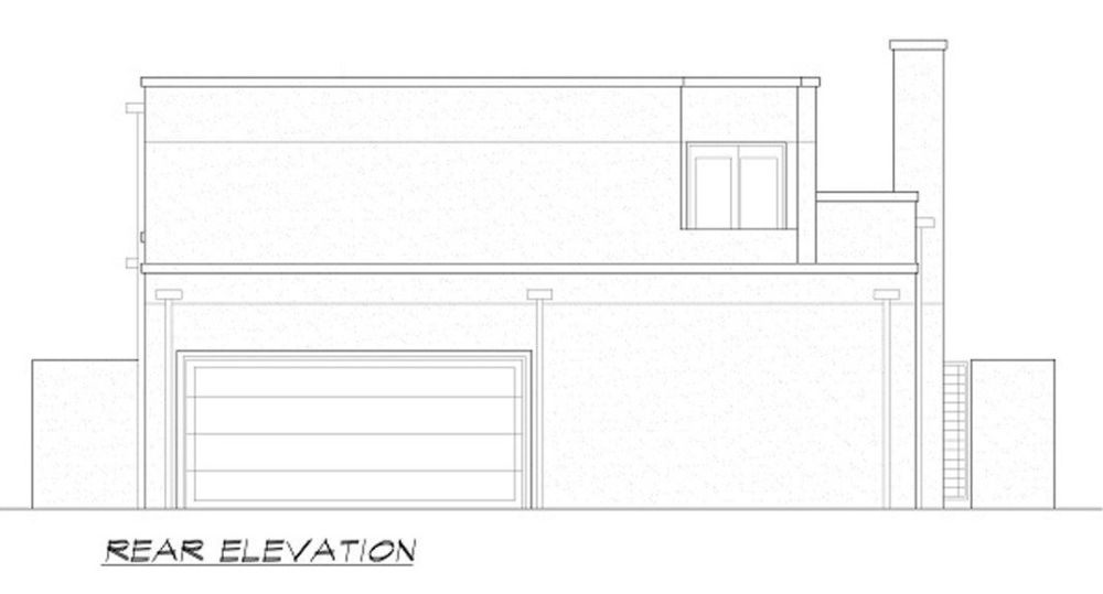 Rear elevation sketch of the two-story 4-bedroom contemporary home.