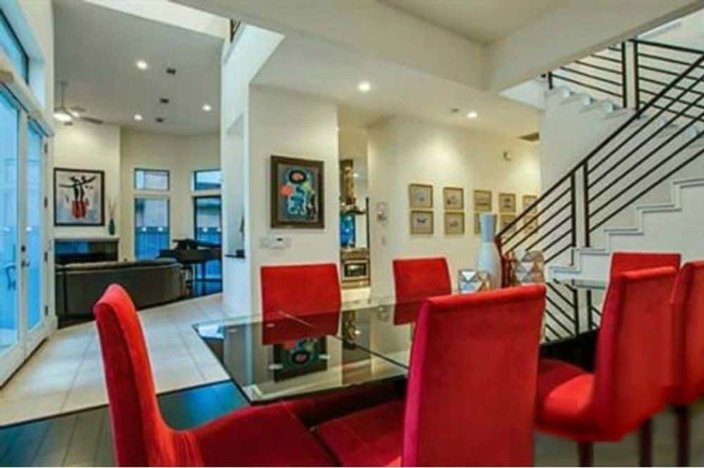 The formal dining room overlooks the living room.