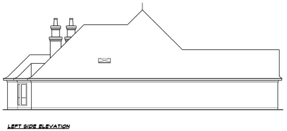 Left elevation sketch of the two-story 4-bedroom modern European home.