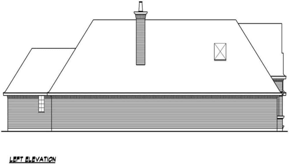 Left elevation sketch of the 3-bedroom single-story traditional style home.