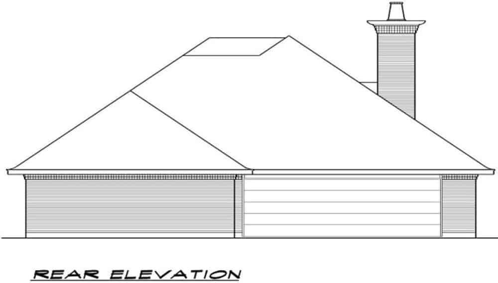 Rear elevation sketch of the 3-bedroom single-story traditional style home.