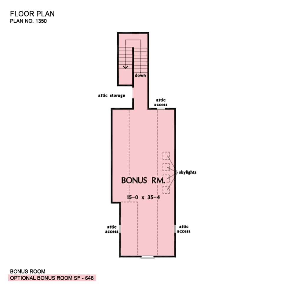 Bonus level floor plan with skylights and attic access.