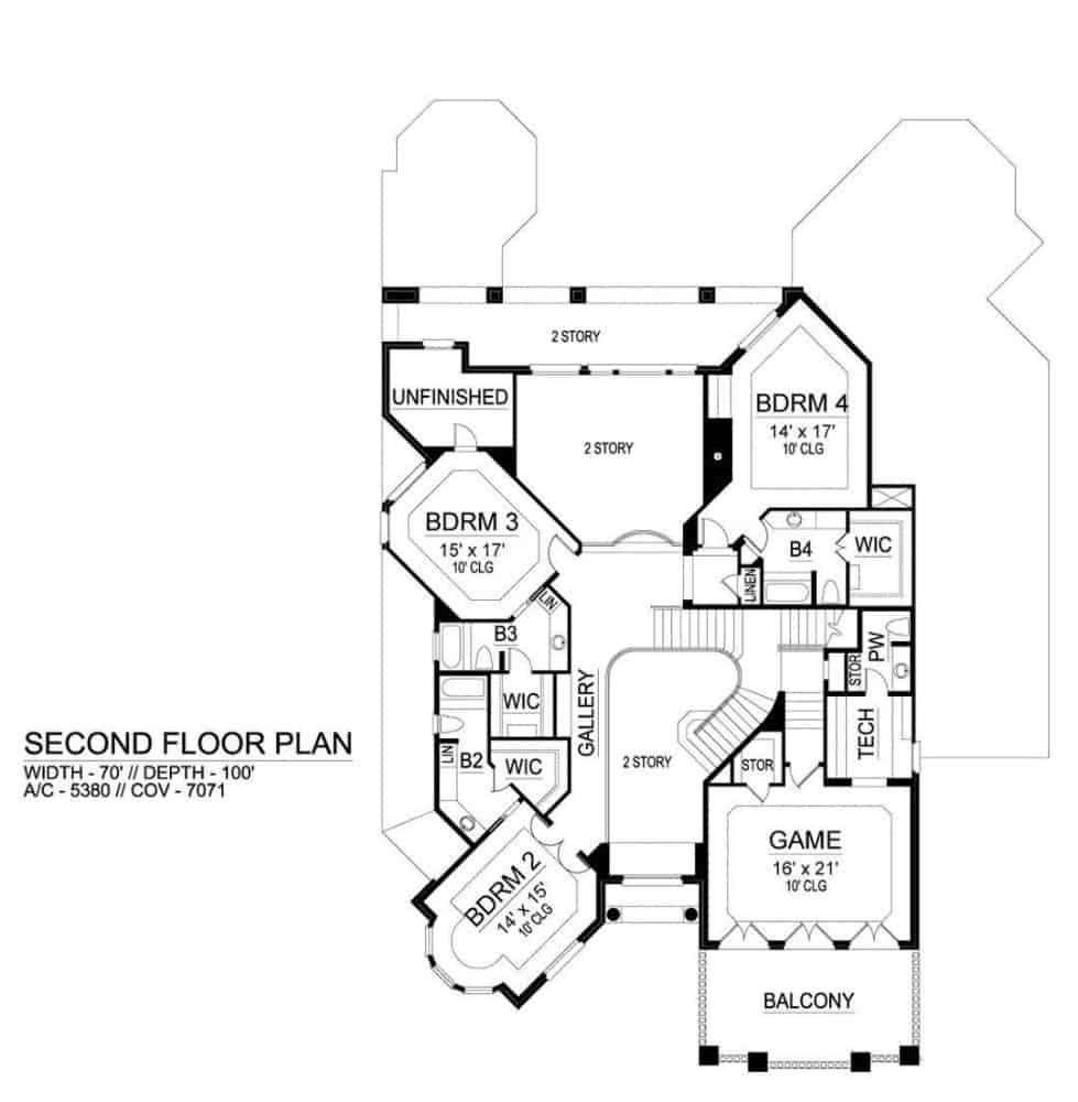 Second level floor plan with two bedroom suites, a loft, and a bonus room.