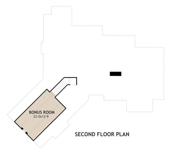 Bonus room floor plan with coved ceiling and a staircase leading down the main floor.
