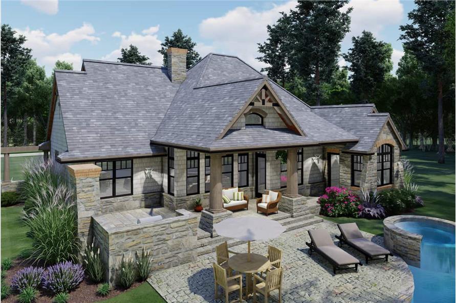 Aerial view of the single-story 3-bedroom craftsman ranch.