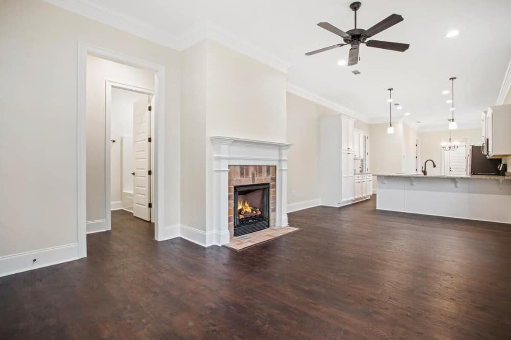 The living room opens completely to the kitchen.