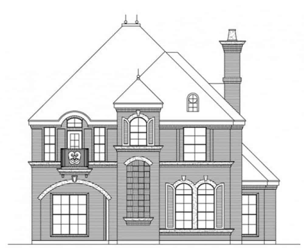 Front elevation sketch of the two-story 3-bedroom traditional style home.