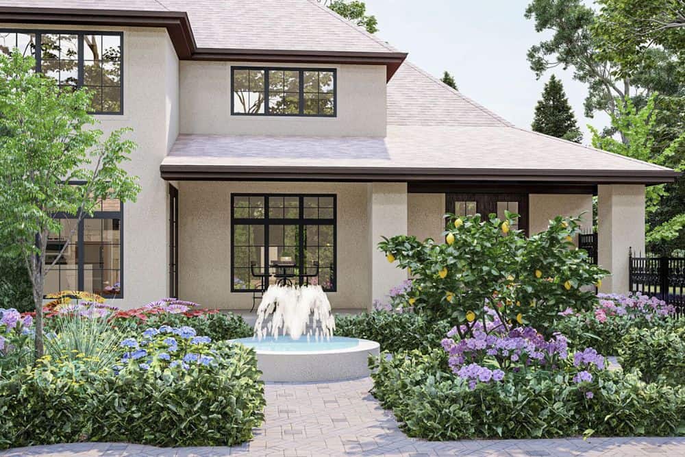 The fountain serves as a stunning focal point to the garden.