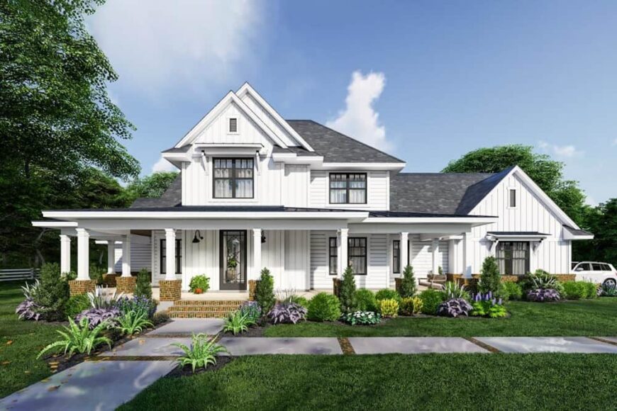 Two-Story 4-Bedroom Modern Farmhouse with Wraparound Front Porch and ...