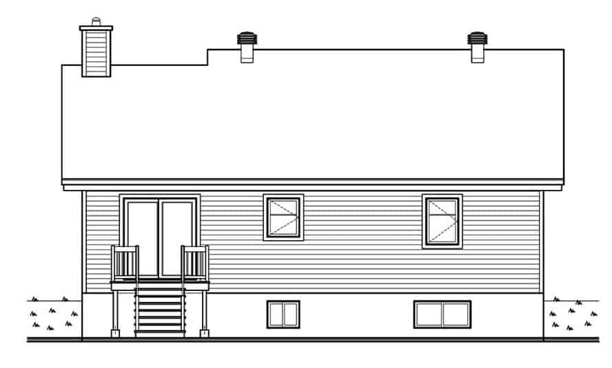 Rear elevation sketch of the 4-bedroom single-story country home.